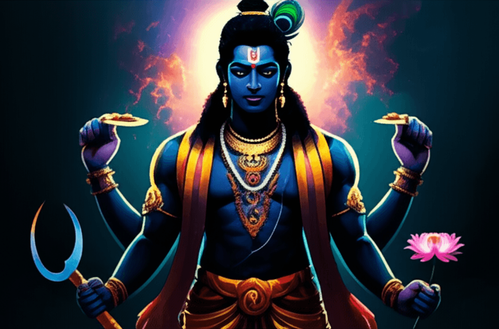 Artistieke afbeelding van Vishnu, De Beschermer & Onderhouder