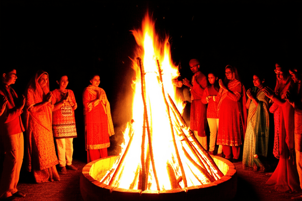 Traditioneel Holika Dahan vreugdevuur