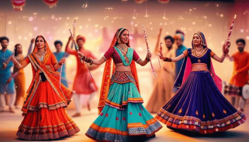 Mensen die Garba en Dandiya Raas dansen tijdens Navratri