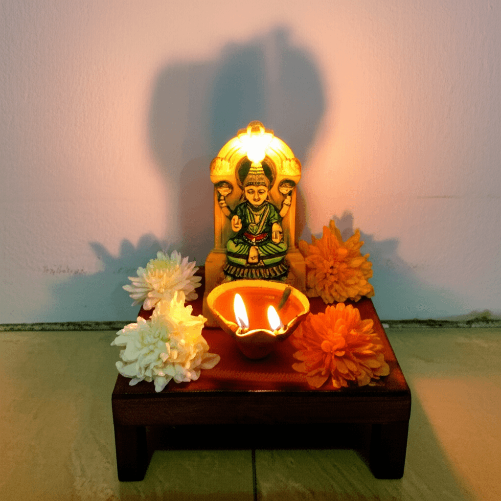 Handen die een Aarti ceremonie uitvoeren met een kamferlamp