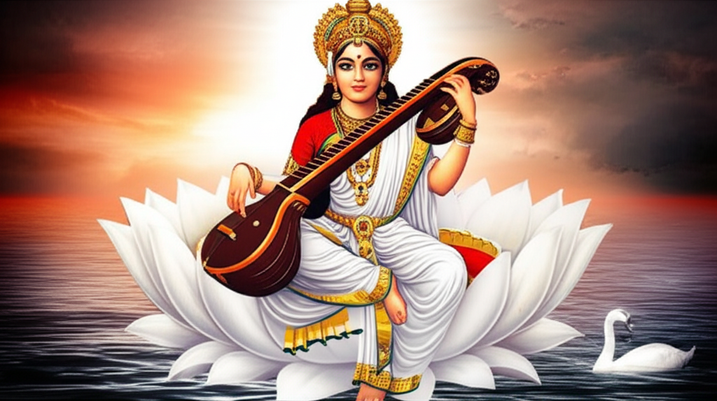 Saraswati spelend op de veena